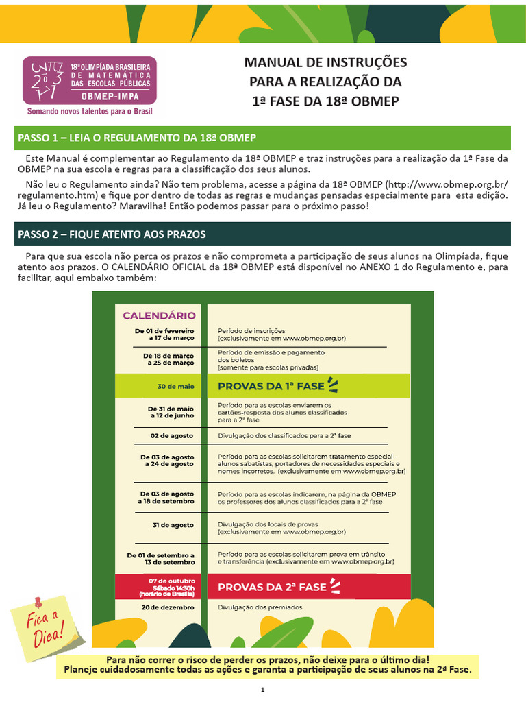Instruções para 1ª Fase da OBMEP 2025 | PDF | Deficiência visual