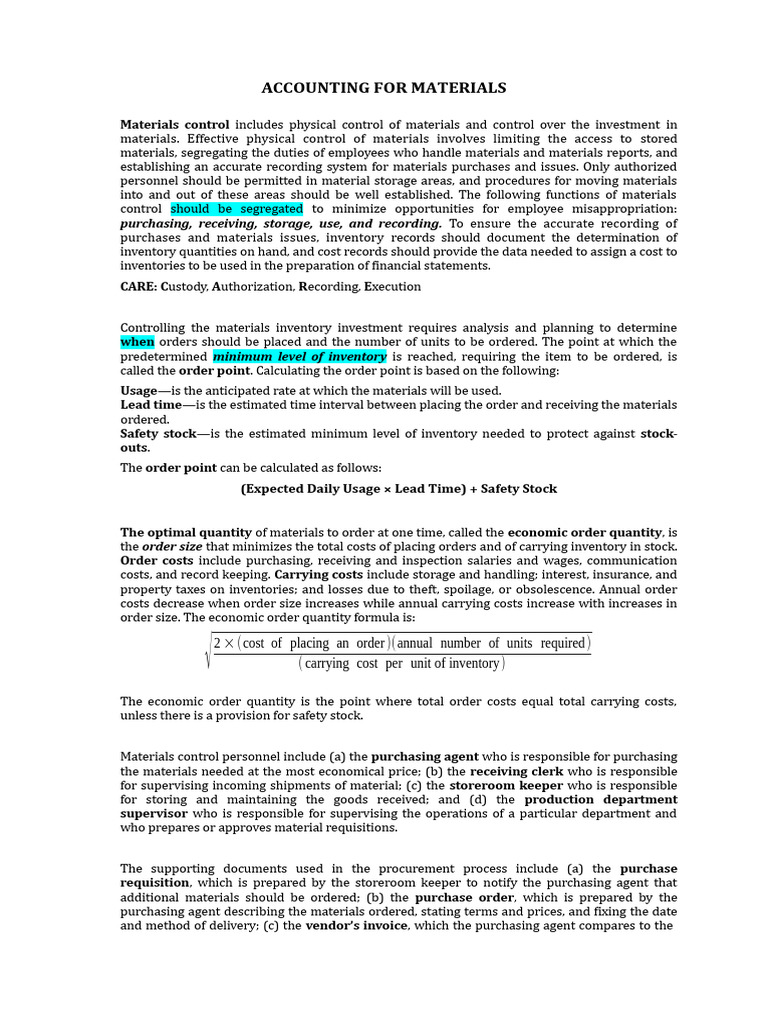 Accounting For Materials PDF