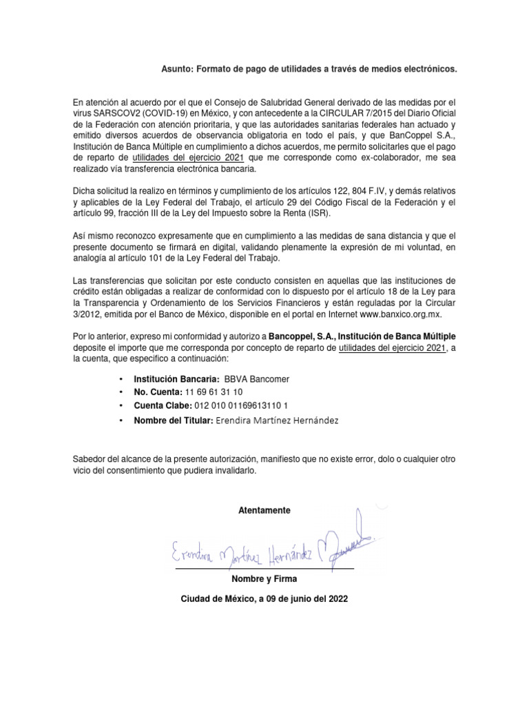 Formato de Pago de Utilidades - 21 | PDF