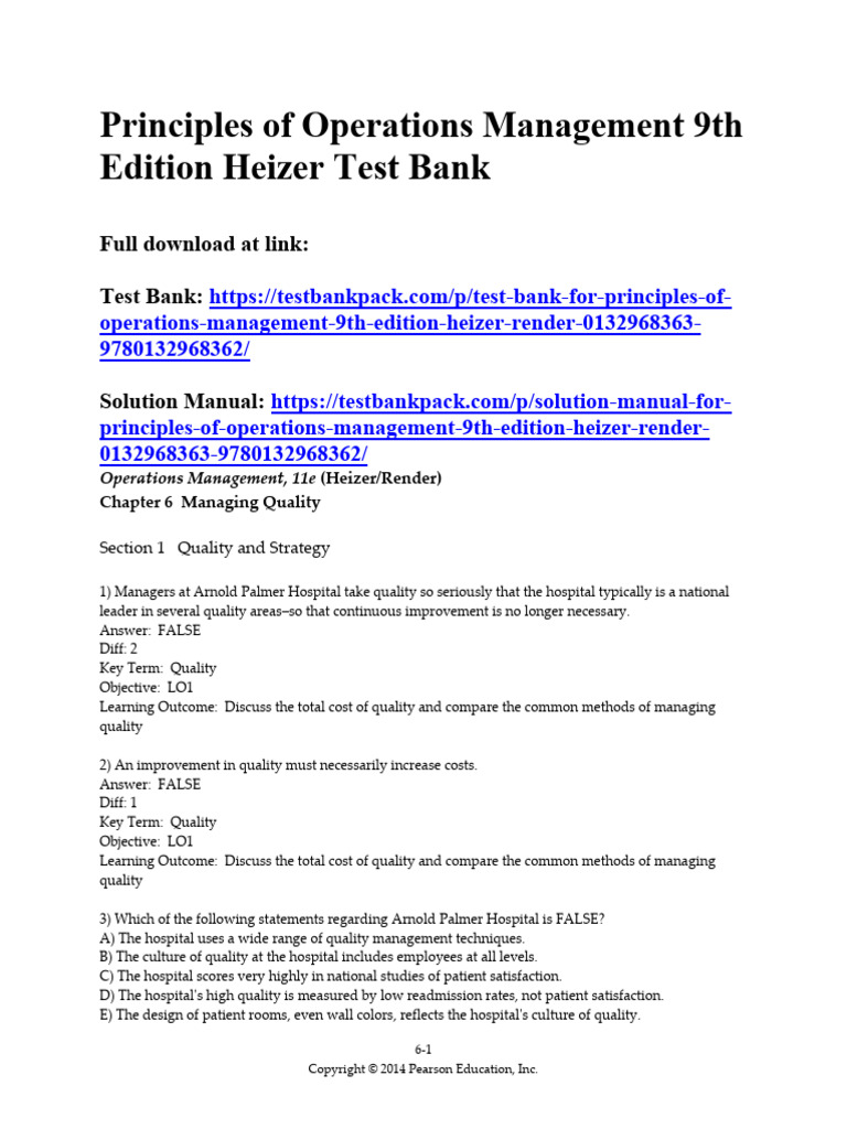 Principles of Operations Management 9th Edition Heizer Test Bank 1 ...