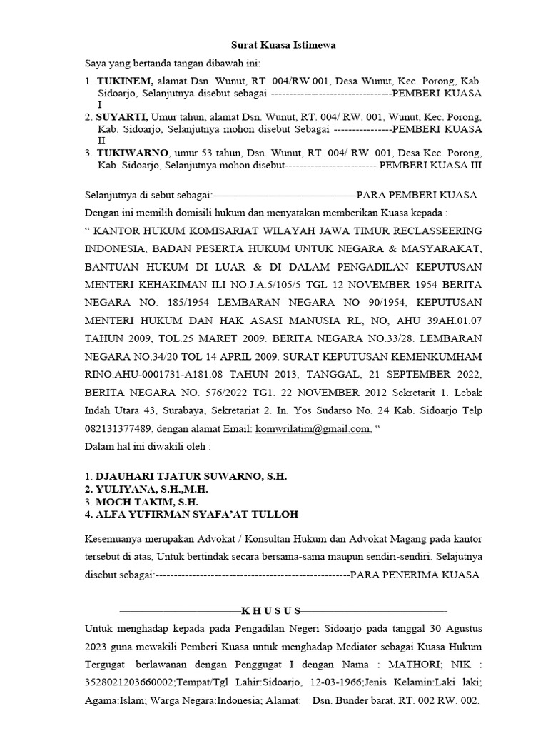 Surat Kuasa Istimewa Mediasi | PDF