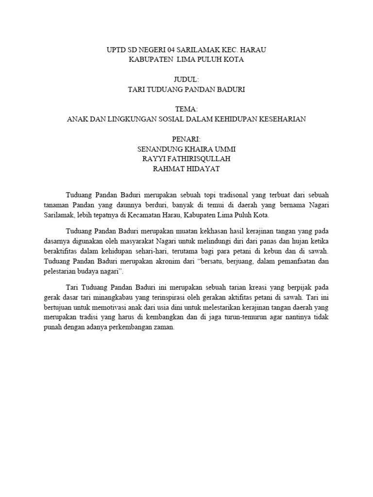 Tuduang Pandan Baduri: Warisan Budaya | PDF | Ilmu Sosial | Teknologi ...