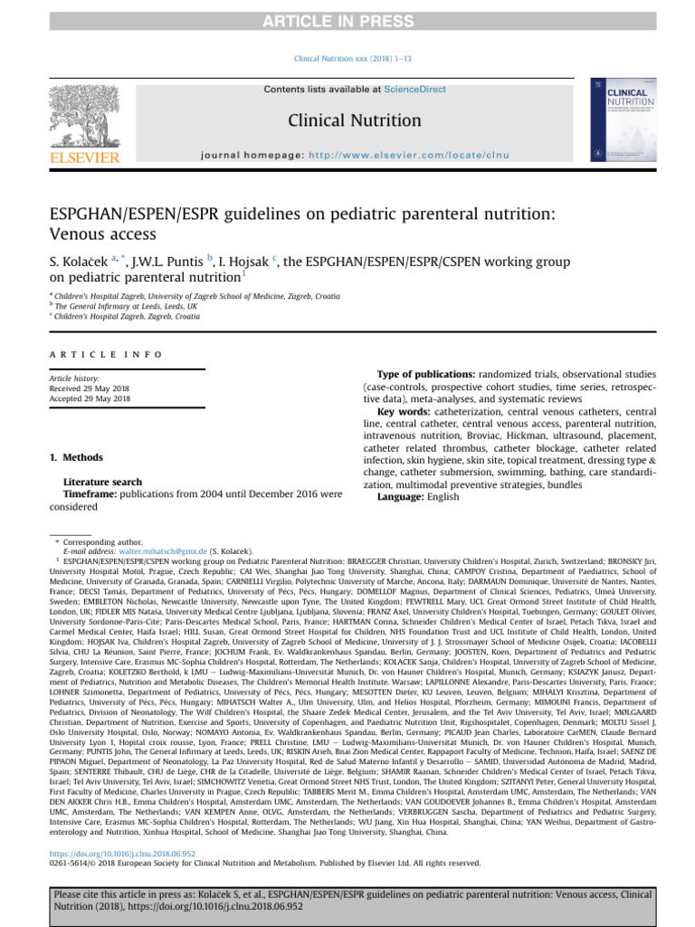 Espr Guidelines On Pediatric Parenteral Nutrition Amino Acids – RAZMXA