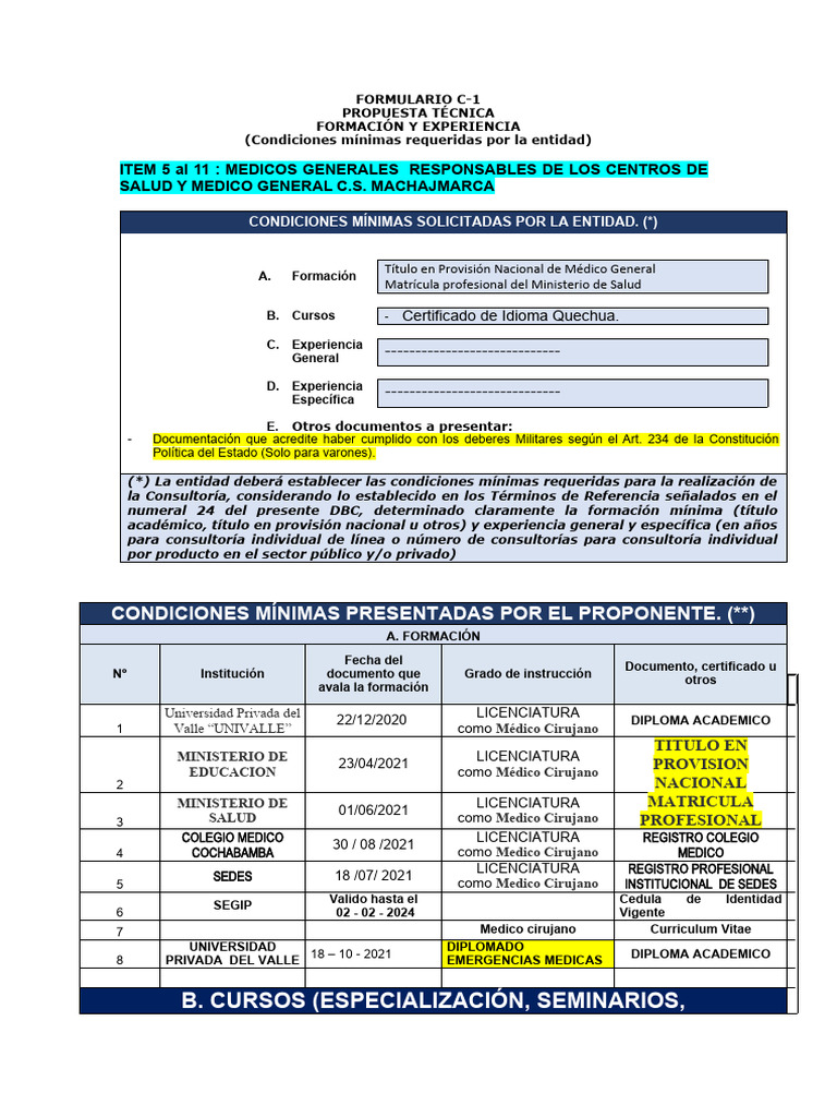 Cómo Llenar el Formulario C-1 en Salud | PDF | Bolivia | Especialidades ...