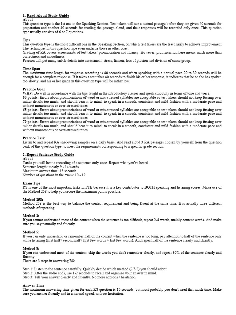 Study Guide PTE | PDF