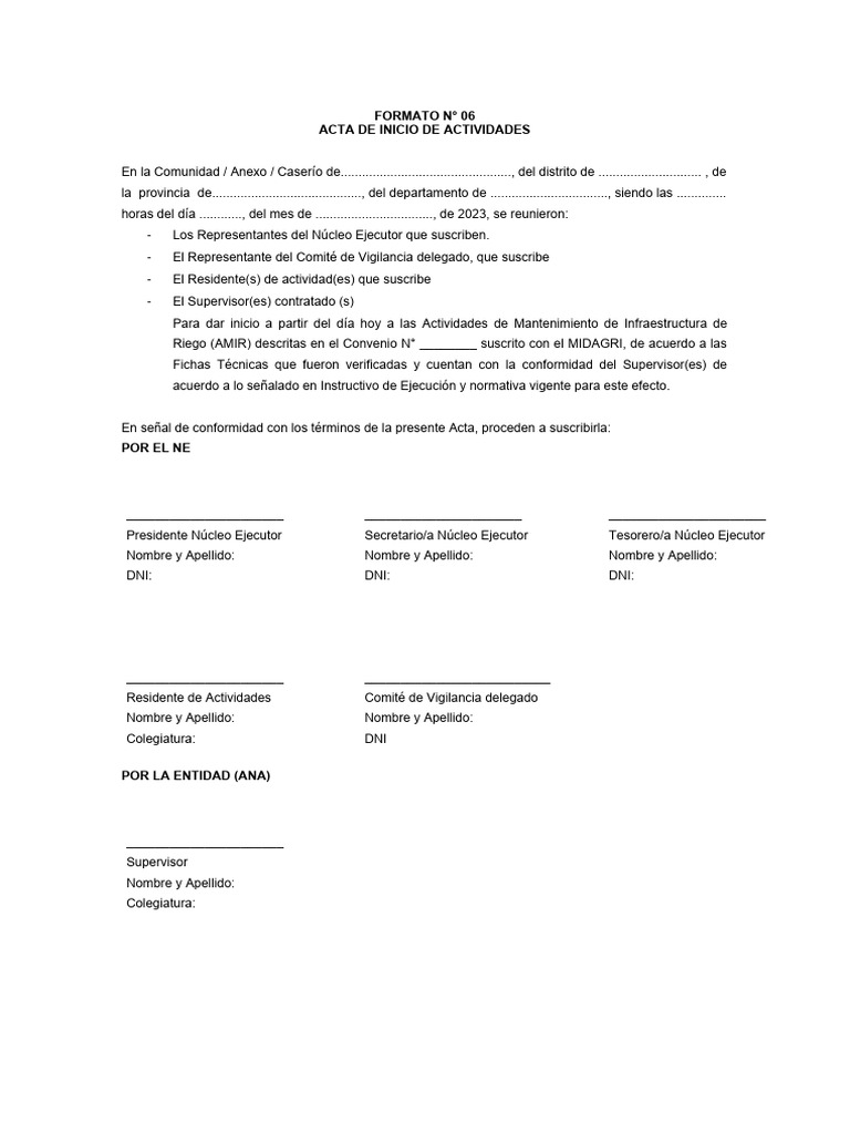 Formato Acta de Inicio de Actividades | PDF | Finanzas y dinero ...