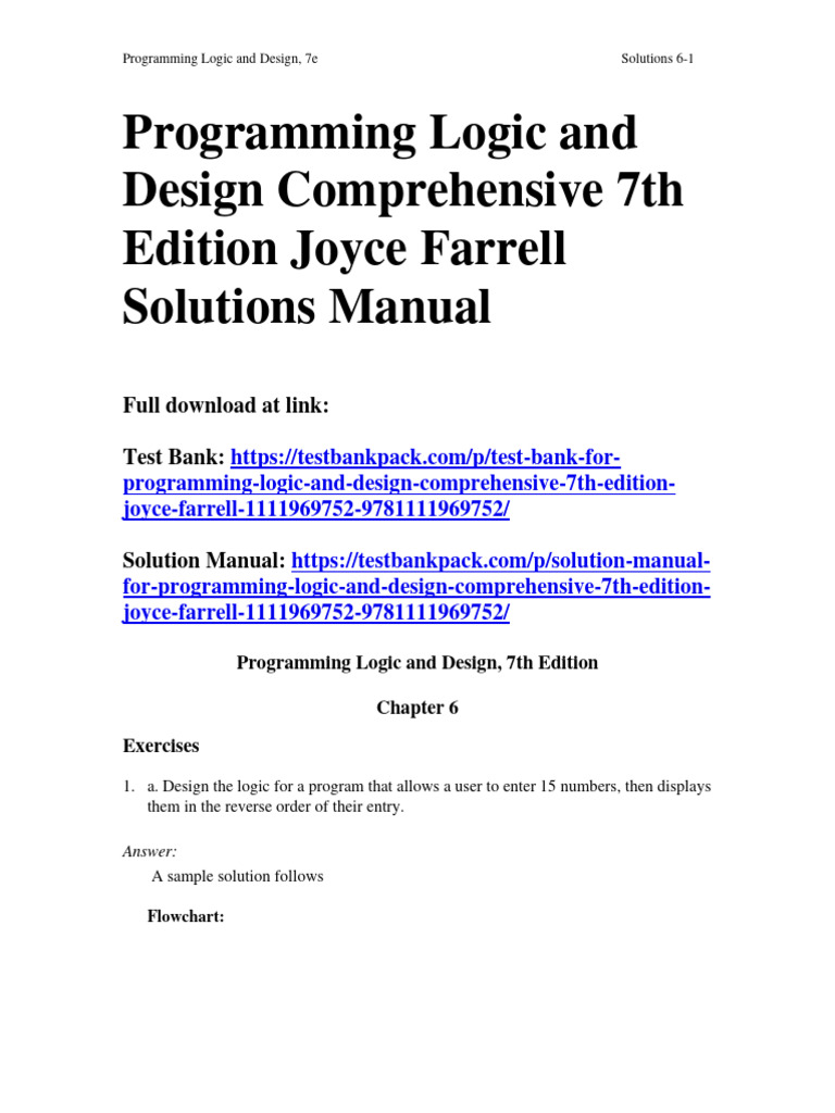 Programming Logic and Design Comprehensive 7th Edition Joyce Farrell ...