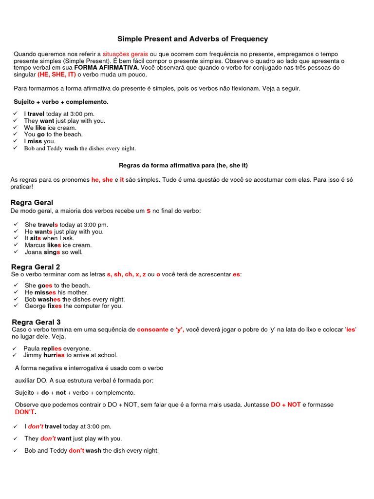 Simple Present and Adverbs of Frequency - Content | PDF | Assunto ...