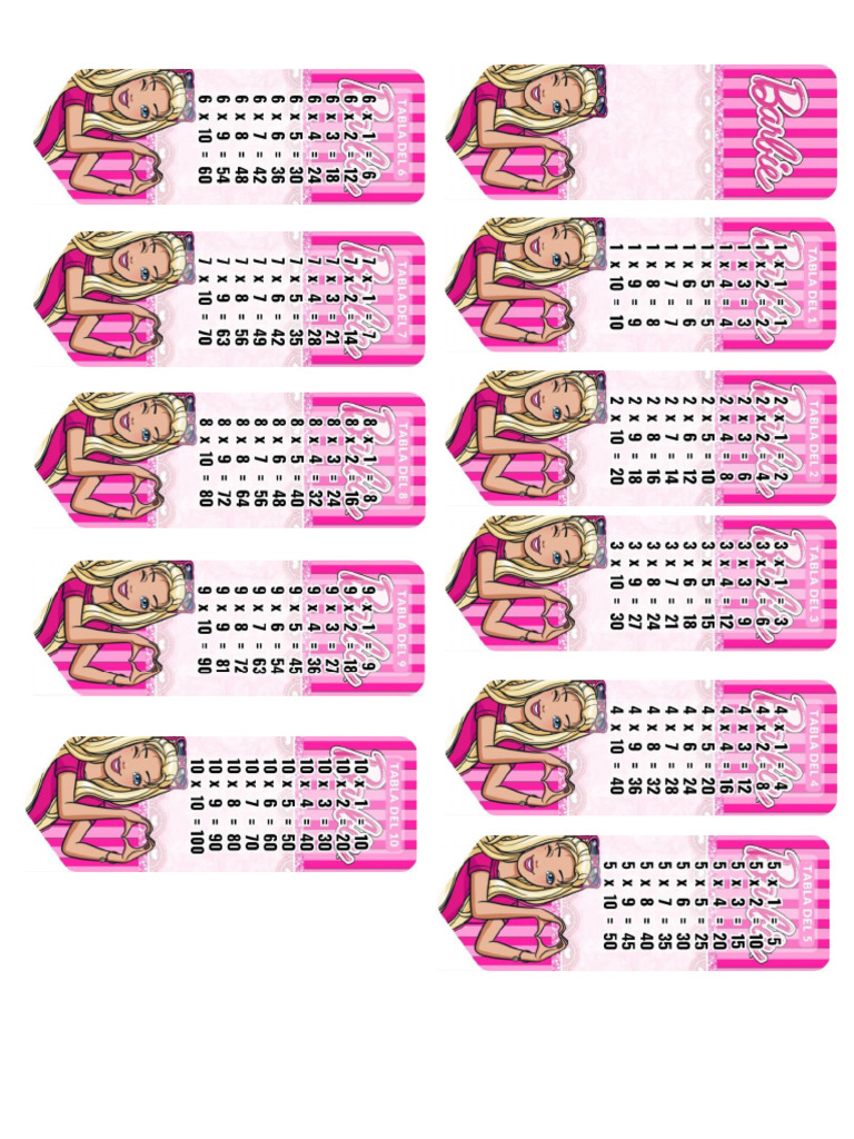 Tablas de Multiplicar de Barbie Docx Versión 1 PDF