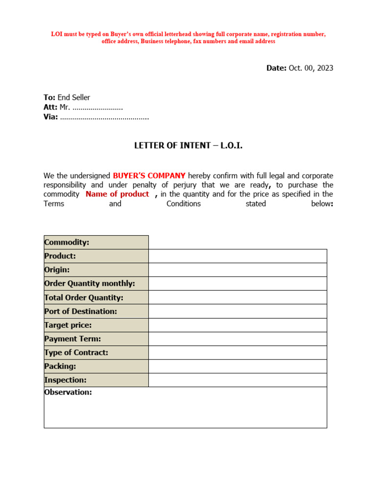 Letter of Intent (LOI) Template | PDF