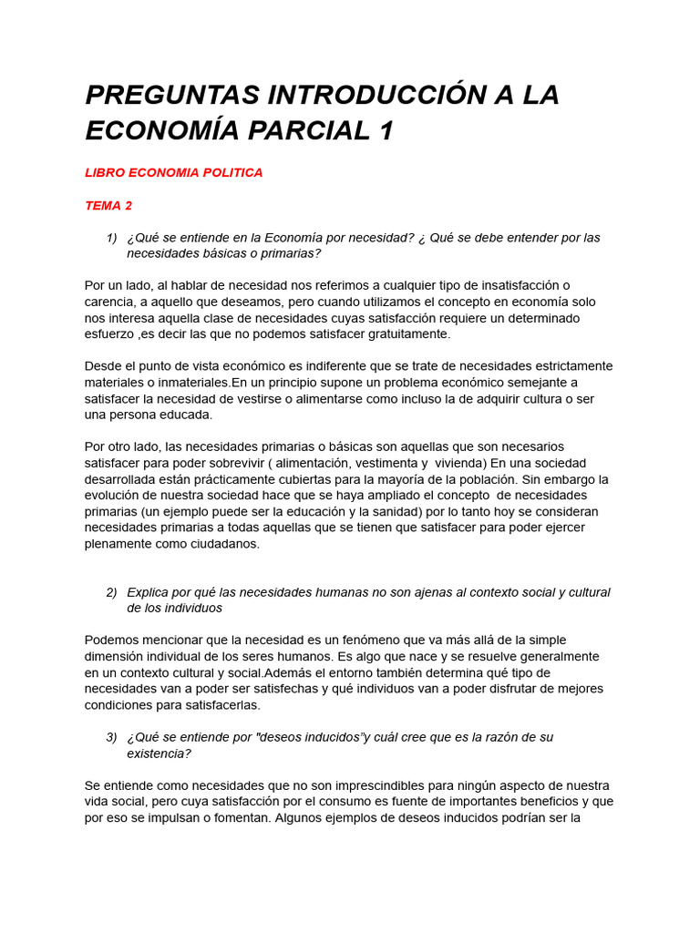 Preguntas Eco Primer Parcial | PDF | Crecimiento personal y profesional ...