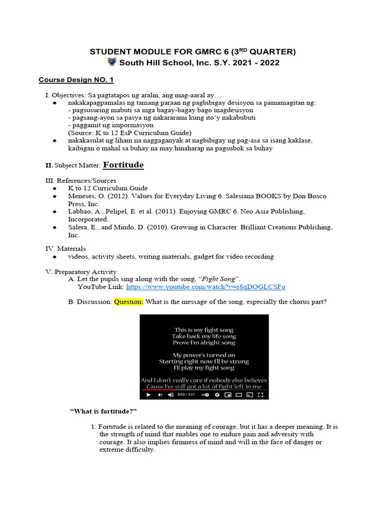 Course+Design+1 GMRC6 3rd QTR | PDF | Courage