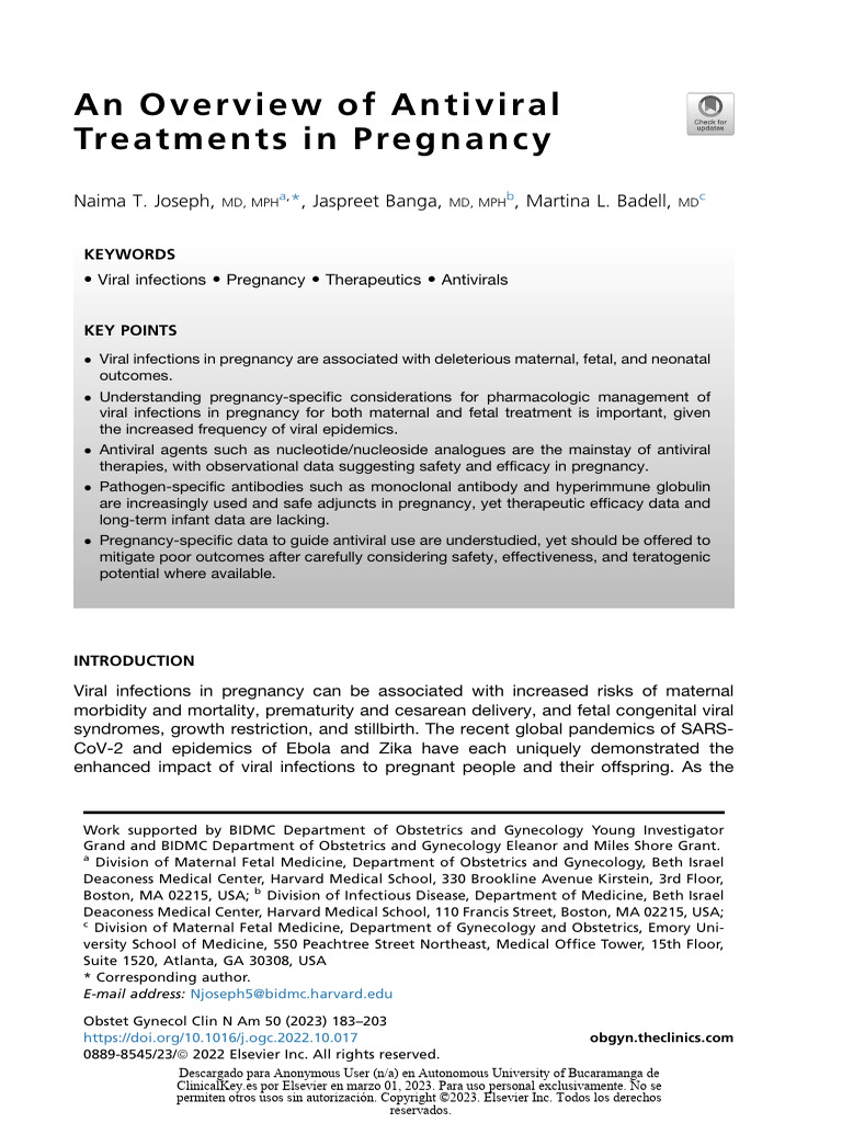 2023 OGClinNA An Overview of Antiviral Treatments in Pregnancy PDF