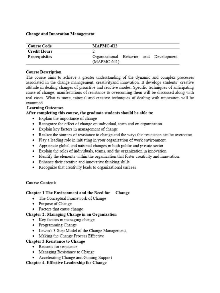 Change and Innovation Management | PDF