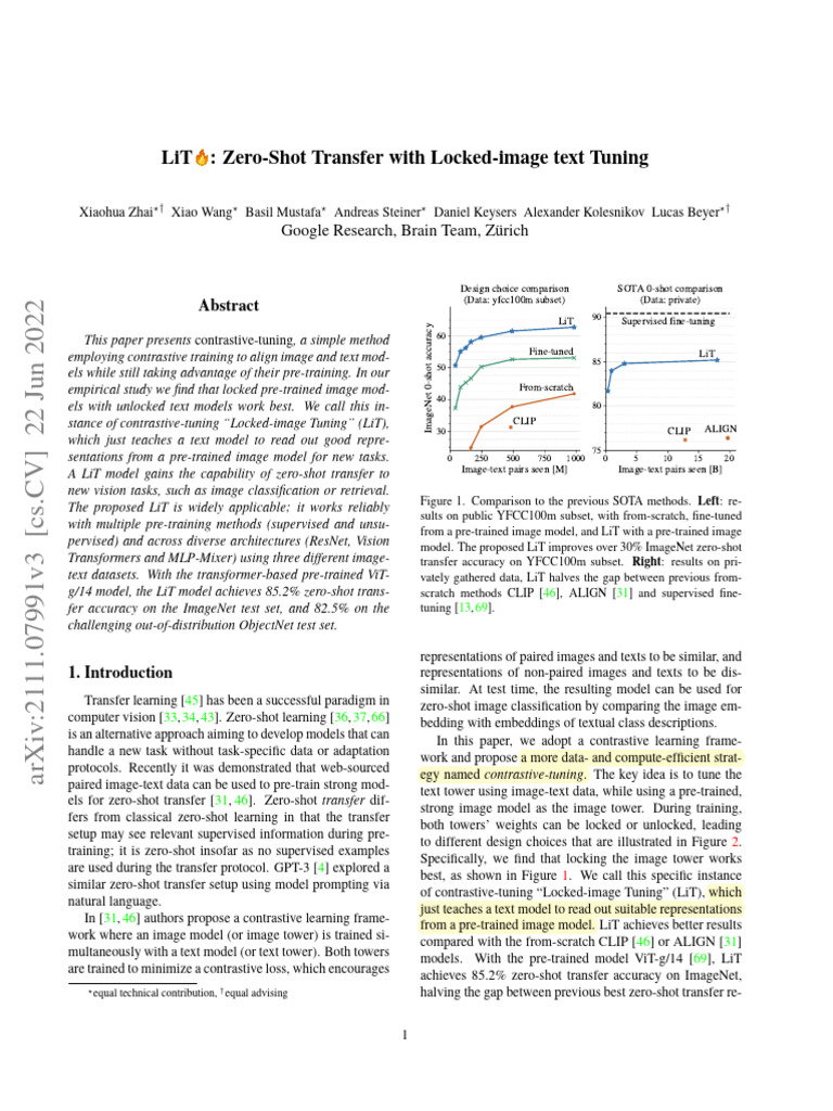 LiT: Zero-Shot Transfer with Locked-Image Tuning | PDF | Data | Learning
