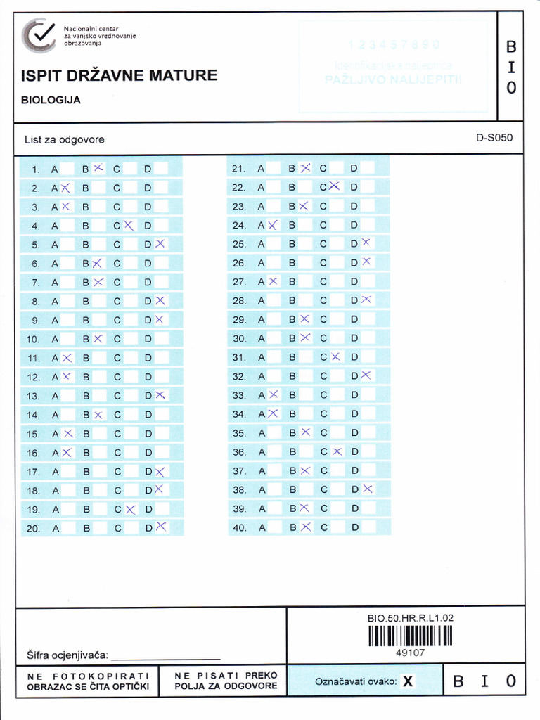 BIO List S Odgovorima | PDF