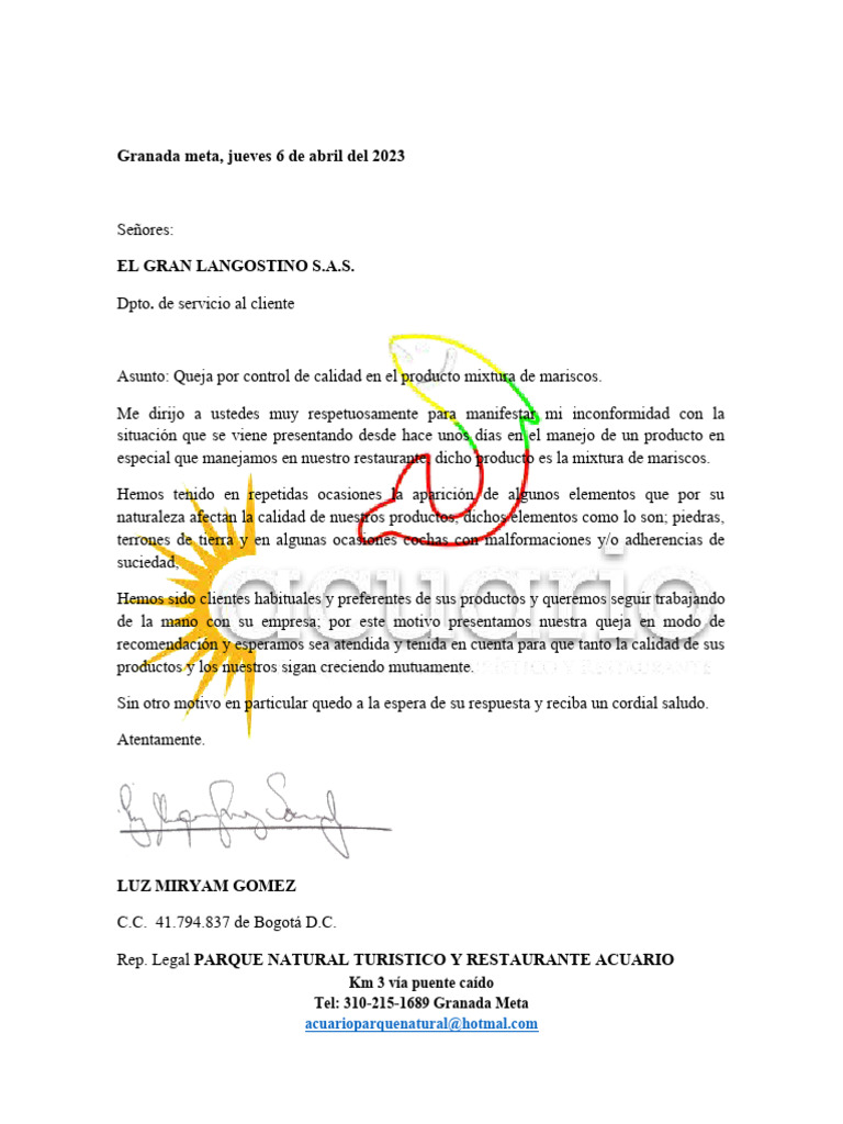 Carta de Queja Formal PDF