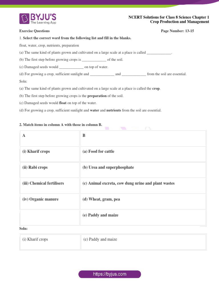 Ncert Solutions For Class 8 March 30 Science Chapter 1 Crop Production ...