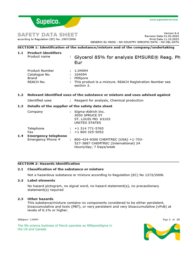 SDS Us en PDF Dangerous Goods Toxicity