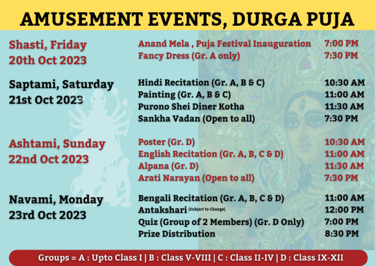 Amusement Schedule Durga Puja PDF