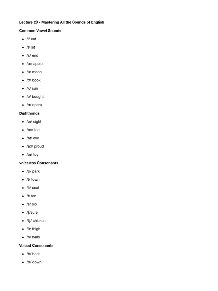 English Vowel and Consonant Sounds | PDF