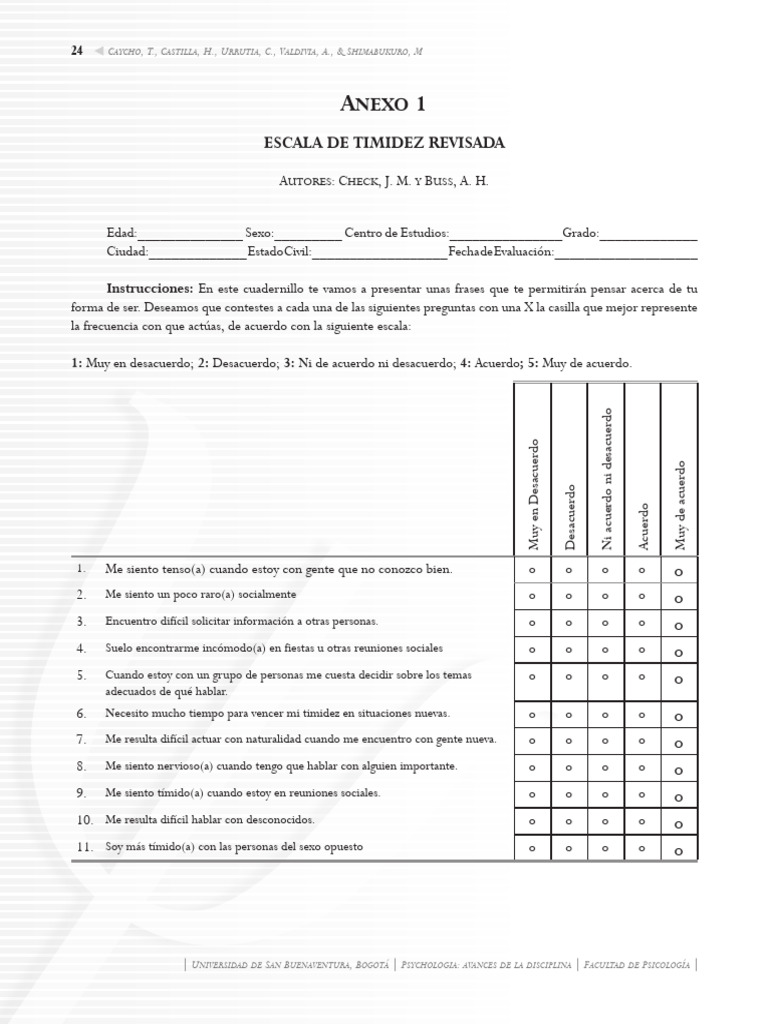 Escala Timidez | PDF