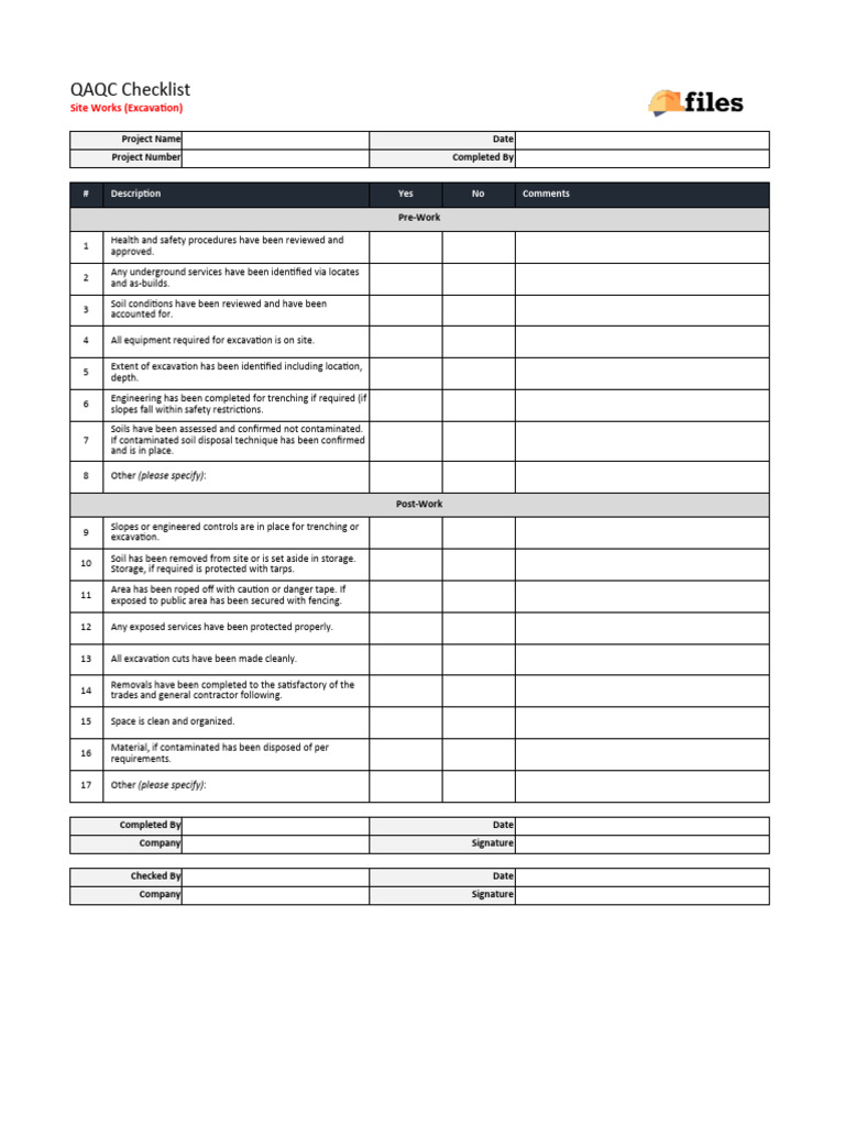Excavation QA/QC Checklist | PDF
