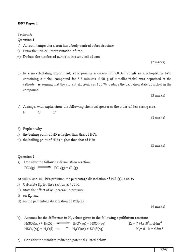 AL Chemistry 1997 Paper 1+2 Electrochemistry Nitrogen