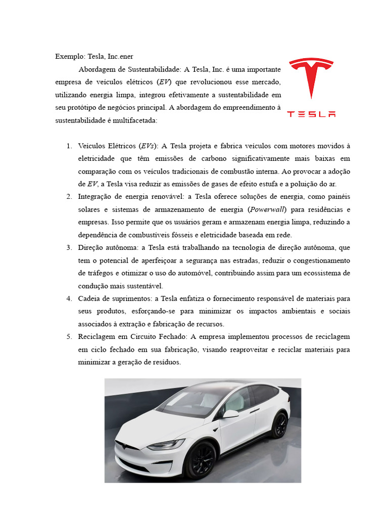 Sustentabilidade na Tesla: Impactos e Inovações | PDF | Energia ...