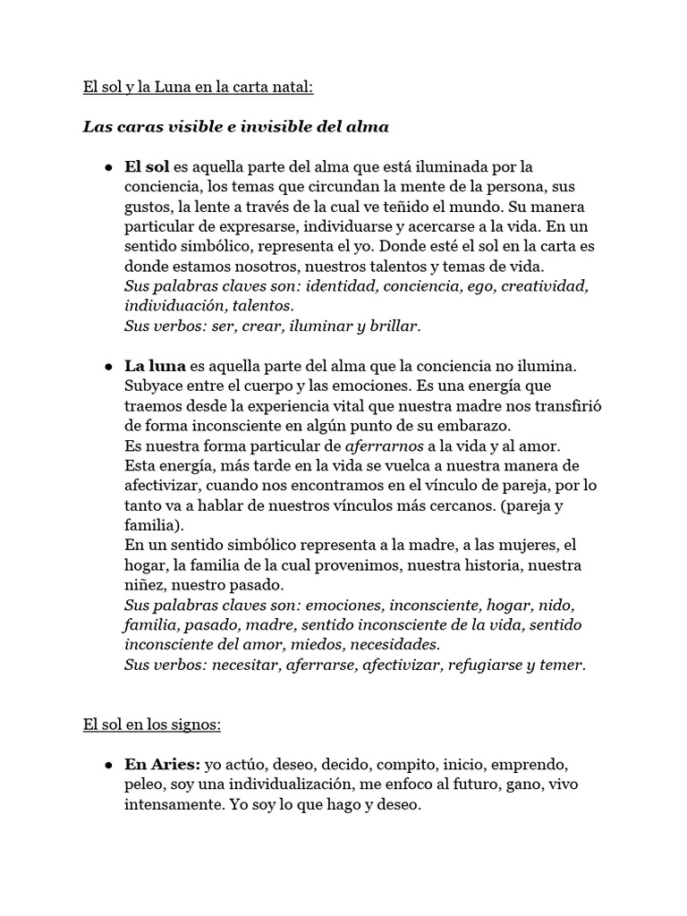 Sol y Luna en la Carta Natal | PDF | Amor | Alma