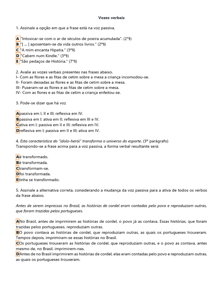 Vozes Verbais Exercícios Pdf