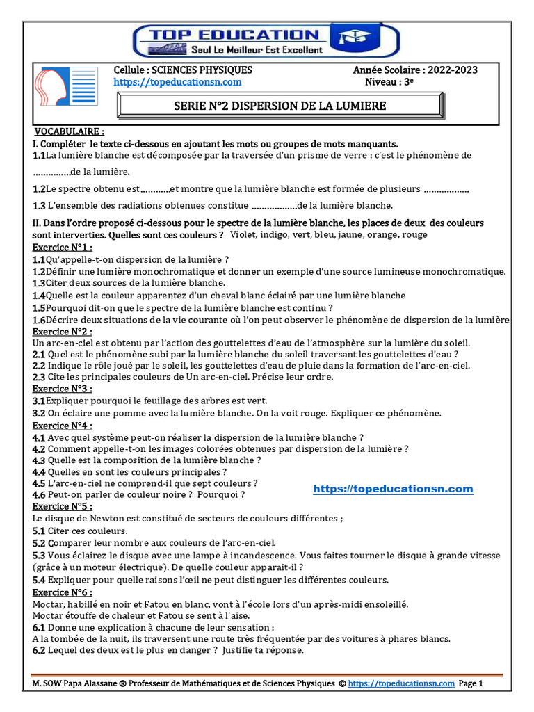 TD N2 Dispersion de La Lumiere | PDF