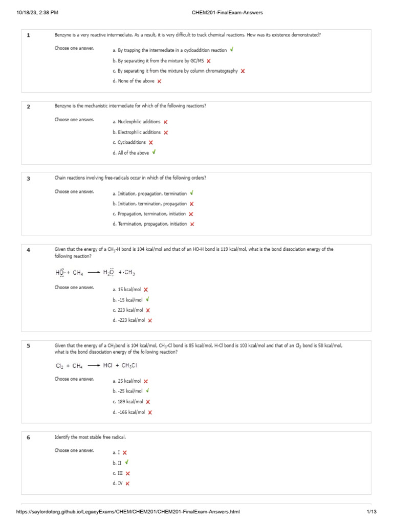 CHEM201 Guide | PDF | Chirality (Chemistry) | Chemical Reactions
