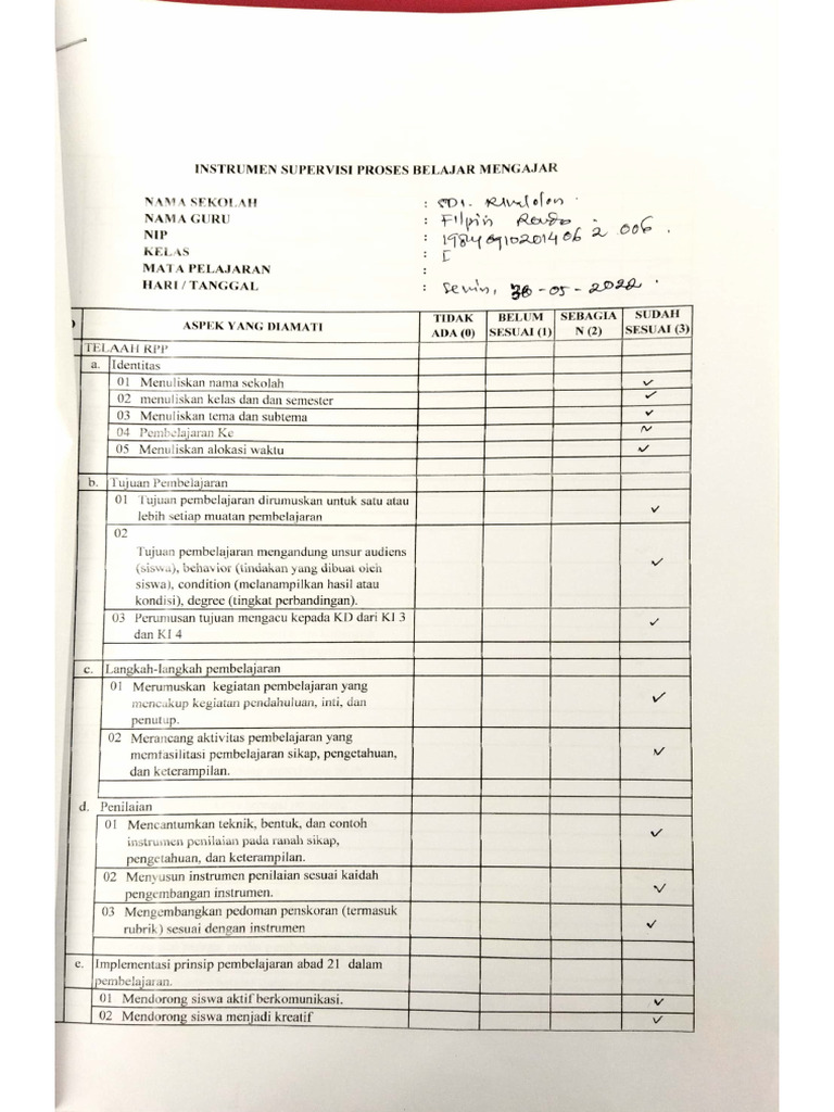Catatan Hasil Evaluasi Diri Guru Dari Kepala Sekolah | PDF