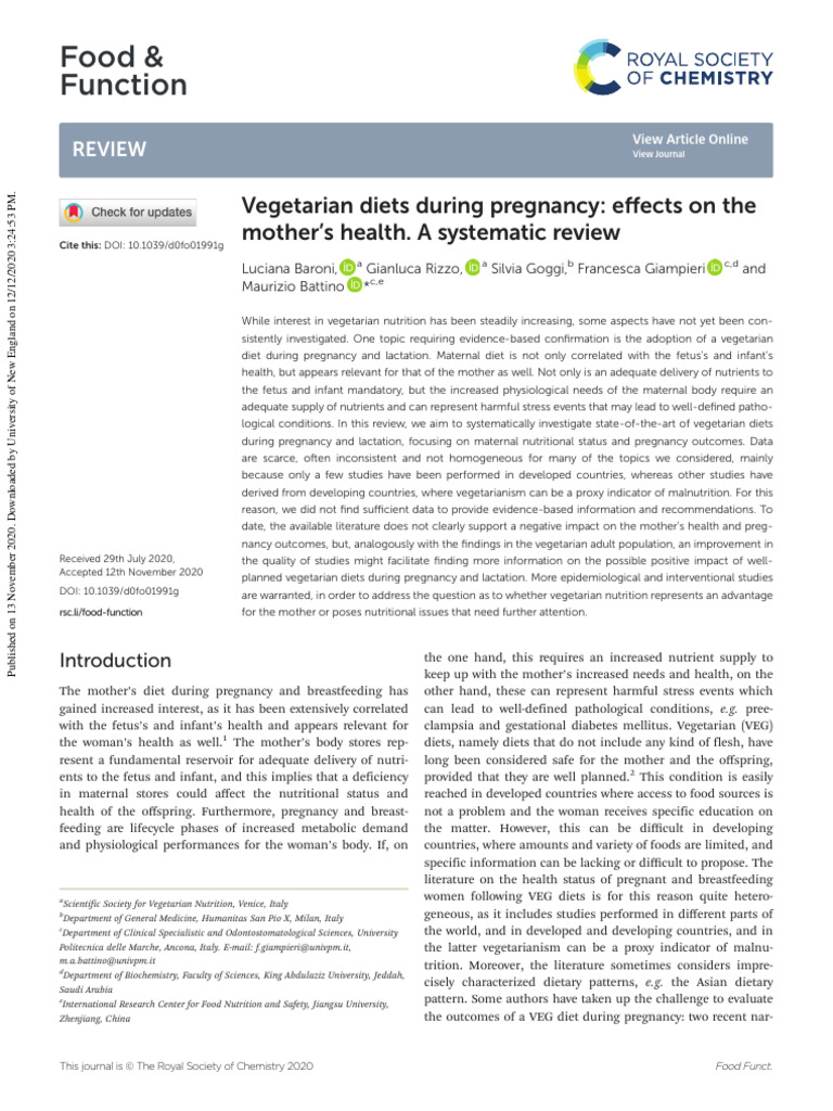 2020-Baroni-Vegetarian Diets During Pregnancy - Effects On The Mother's ...