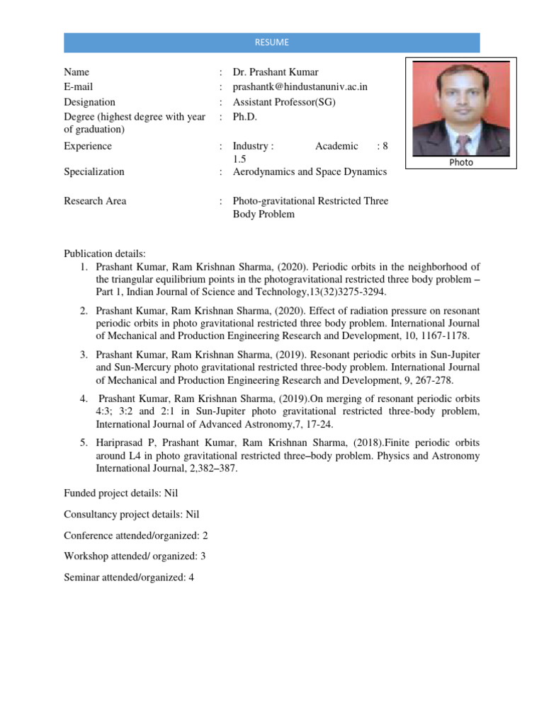 Dr. Prashant Kumar's Academic Resume | PDF | Science & Mathematics ...