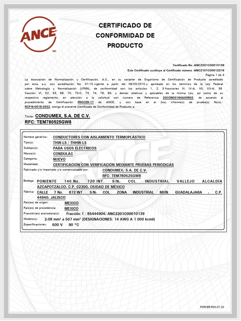 Certificado de Conformidad J040 | PDF