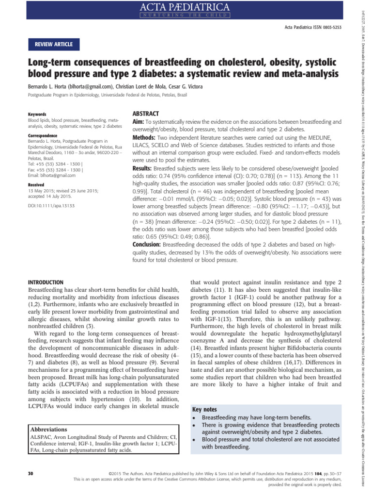 Acta Paediatrica 2015 Horta Long Term Consequences of