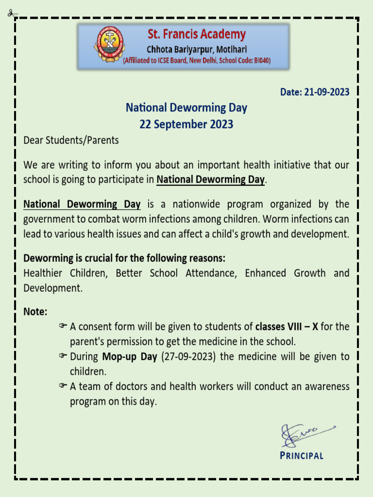 National Deworming Day Notice 2023 | PDF | Wellness