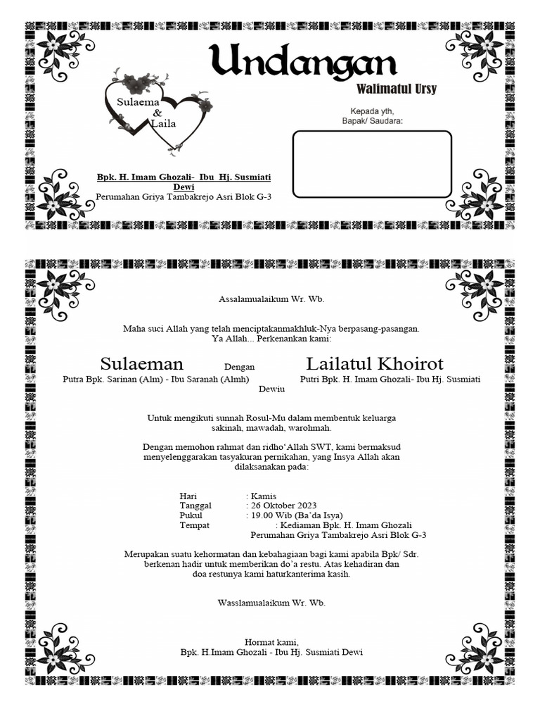 Undangan Walimatul Ursy Doc 3 Kanalmu PDF