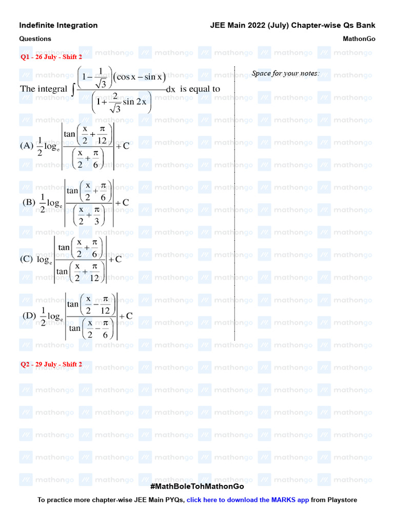 Indefinite Integration Pdf