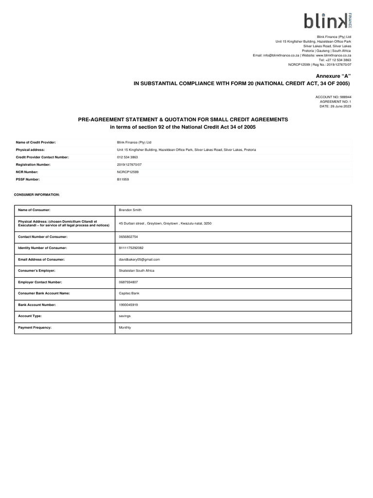 Loan Agreement Brendon Smith 26-06-2023 | PDF