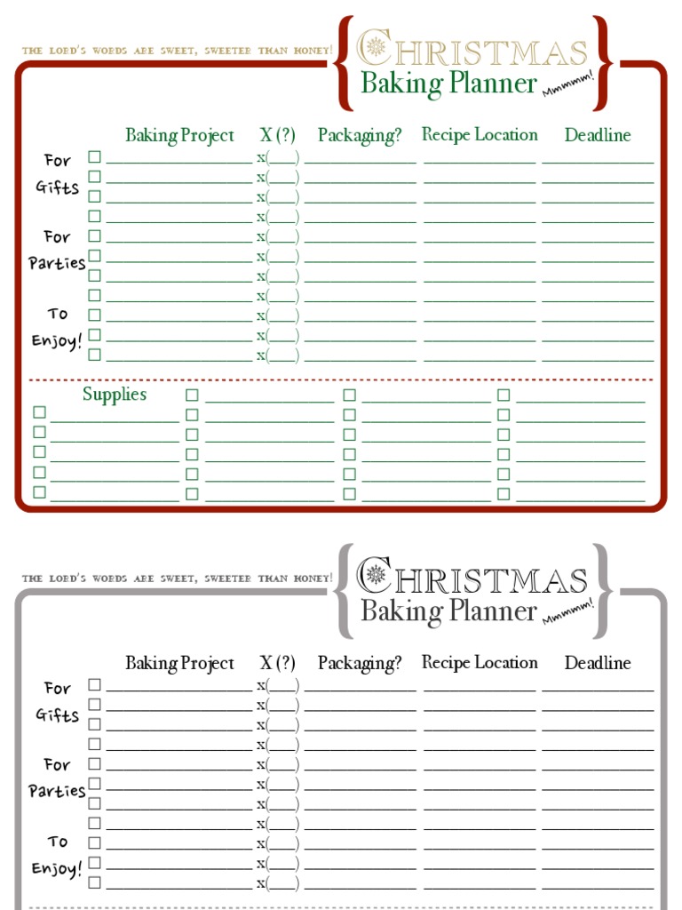 Christmas Baking Planner