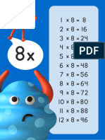 Póster de Matemáticas Azul Personaje 3D Tabla de Multiplicar 8x