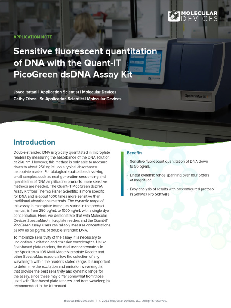 Sensitive Fluorescent Quantitation of Dna With The Quant It Picogreen