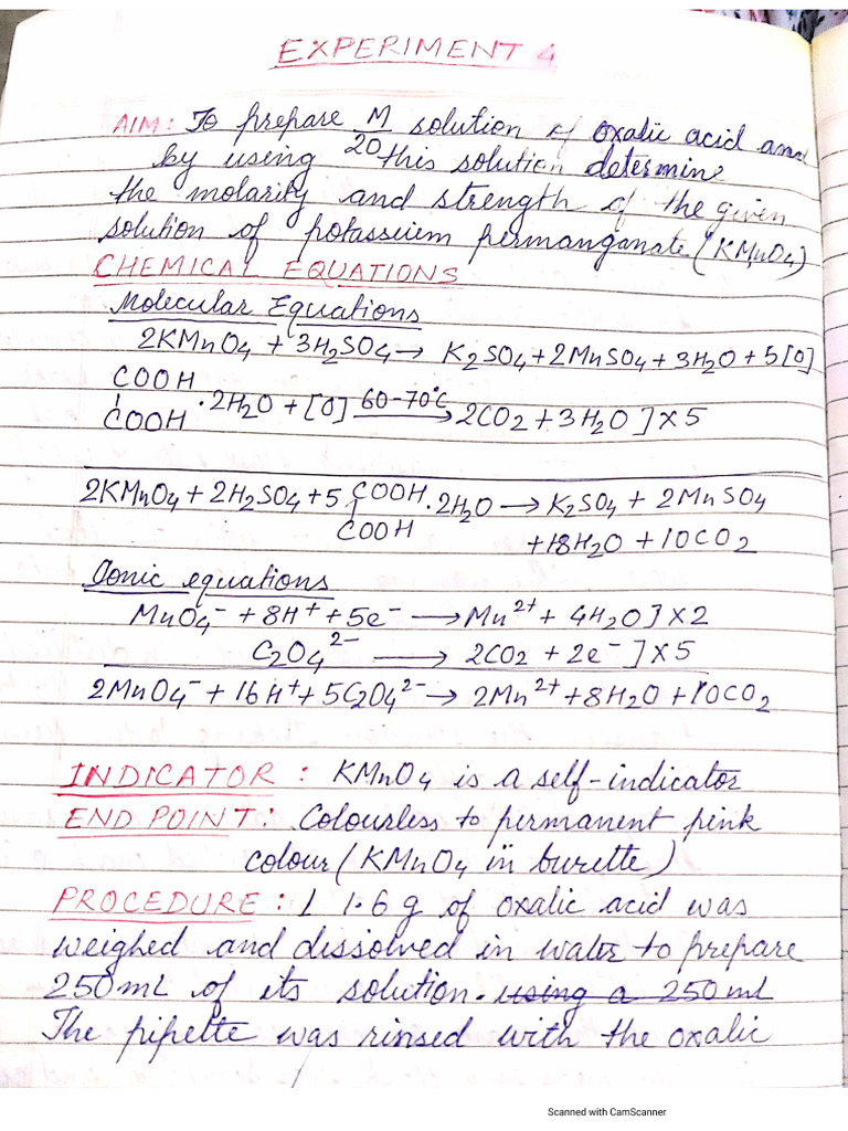 Exp.4 (Titration of Oxalic Acid Vs KMnO4) PDF