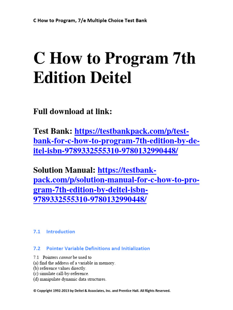 C How To Program 7th Edition Deitel Test Bank 1 | PDF | Computers ...