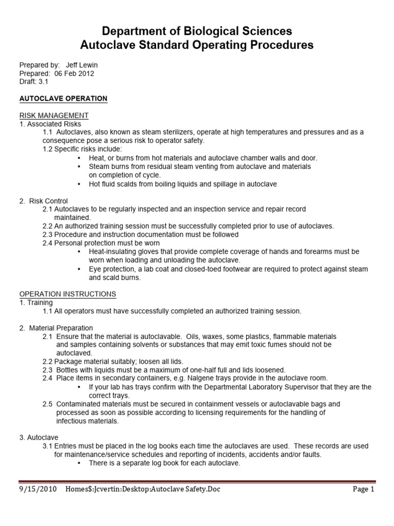 Autoclave Safety | PDF | Technology & Engineering