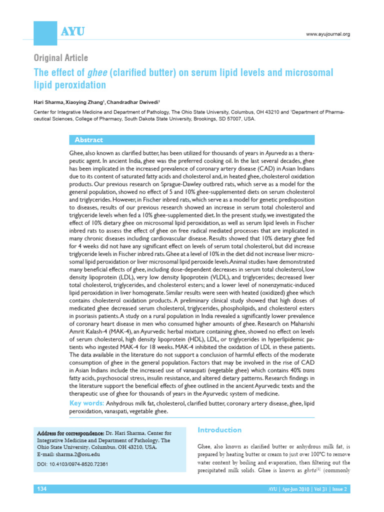 Effect of Ghee On Serum Lipid Level PDF Low Density Lipoprotein