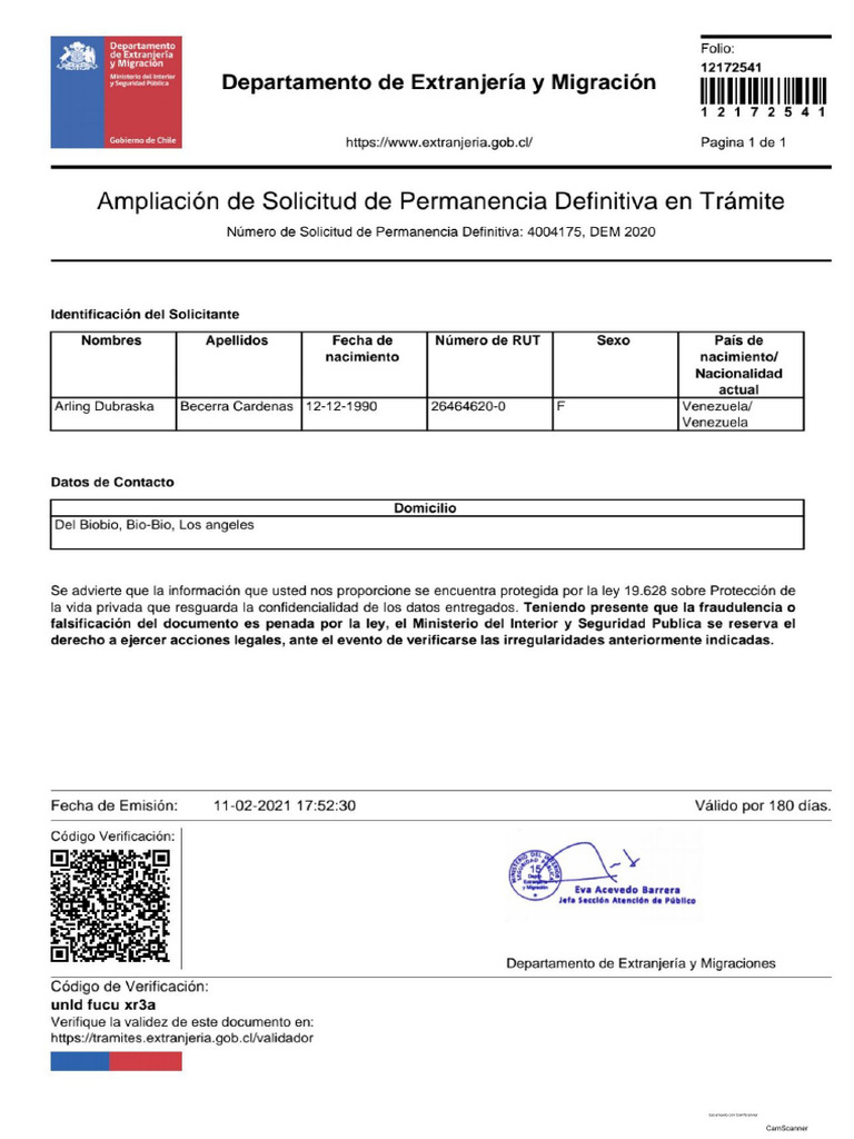 Extranjeria Ampliacion de Permanencia Definitiva en Tramite 12172541 PDF